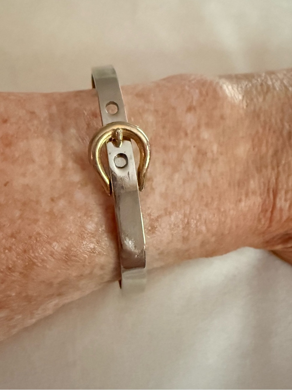 Vintage 1990’sTwo-Tone Horsebit Bangle Bracelet - Gold & Silver